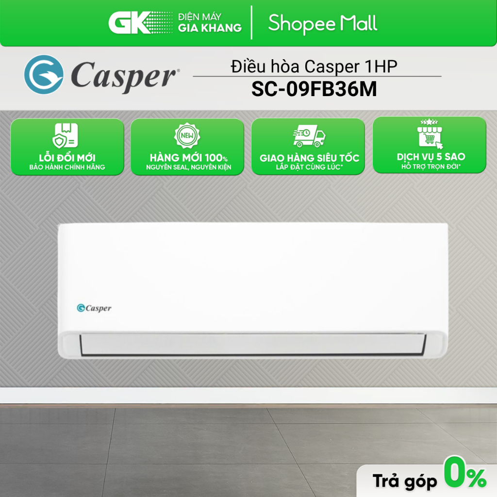 SC-09FB36M | SC-09FS36 - Máy Lạnh | Điều Hòa Tiêu Chuẩn Casper 1 Chiều 1.0 HP [Không Inverter] [Free