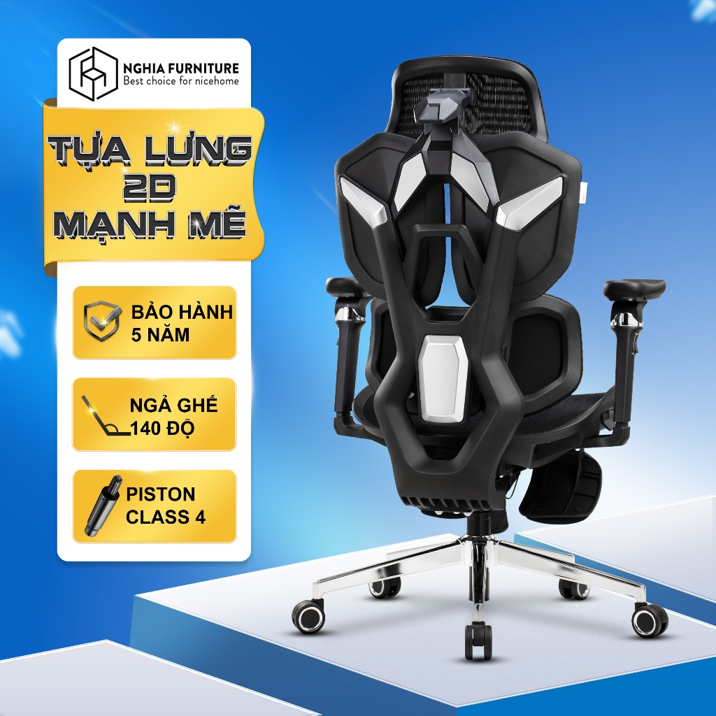 Ghế công thái học đạm chất gaming Nghia Furniture Gaming-X Bảo hành 5 năm, Piston Calss 4, Ngả ghế 1