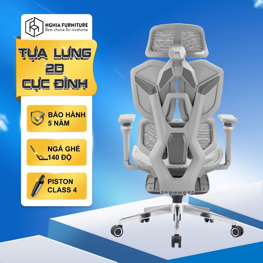 Ghế công thái học đạm chất gaming Nghia Furniture Gaming-X Bảo hành 5 năm, Piston Calss 4, Ngả ghế 1