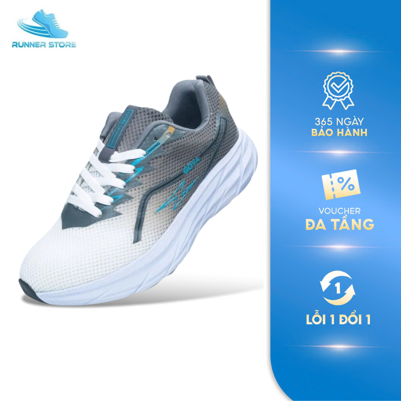 Giày thể thao chạy bộ nam nữ Goya Plus năm 2026 màu Xám Trắng