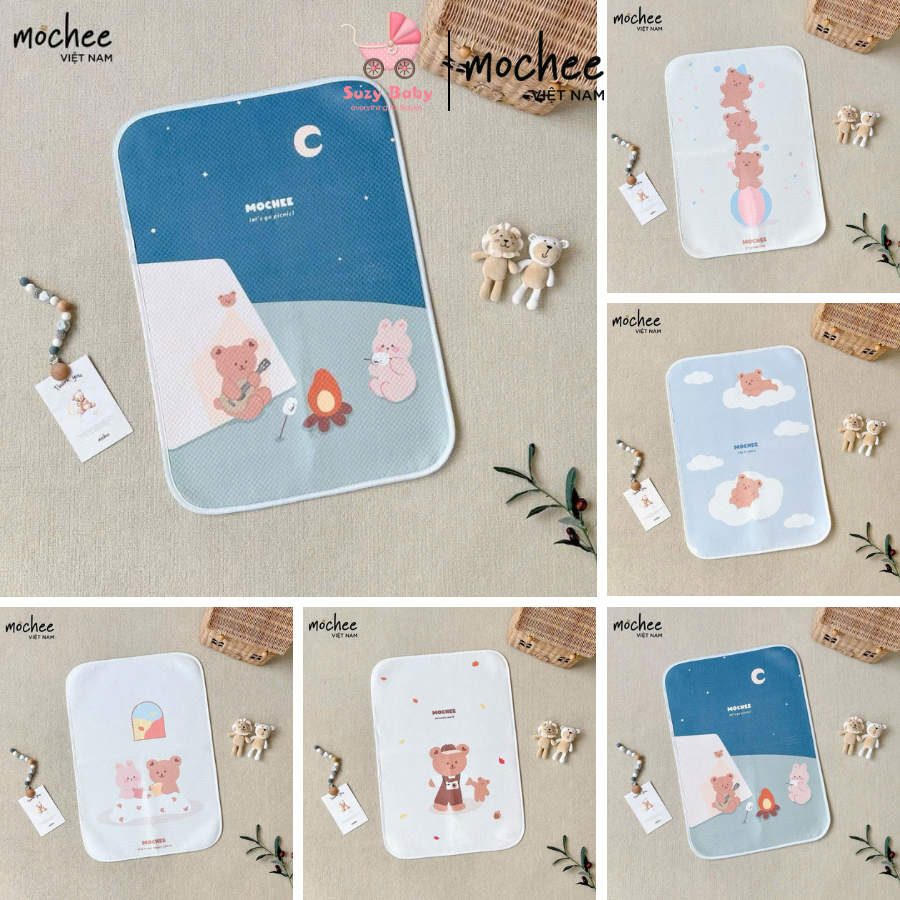 Lót chống thấm cho bé Mochee 4D 50x70cm, tấm lót thay bỉm họa tiết thoáng khí