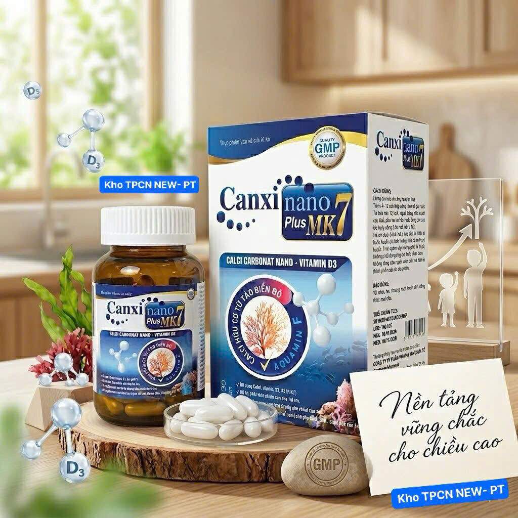 CANXI NANO D3 MK7- Hỗ trợ phát triển chiều cao,Bổ sung AquaminF, Canxi D3 từ 6-22 tuổi (30v /hộp)