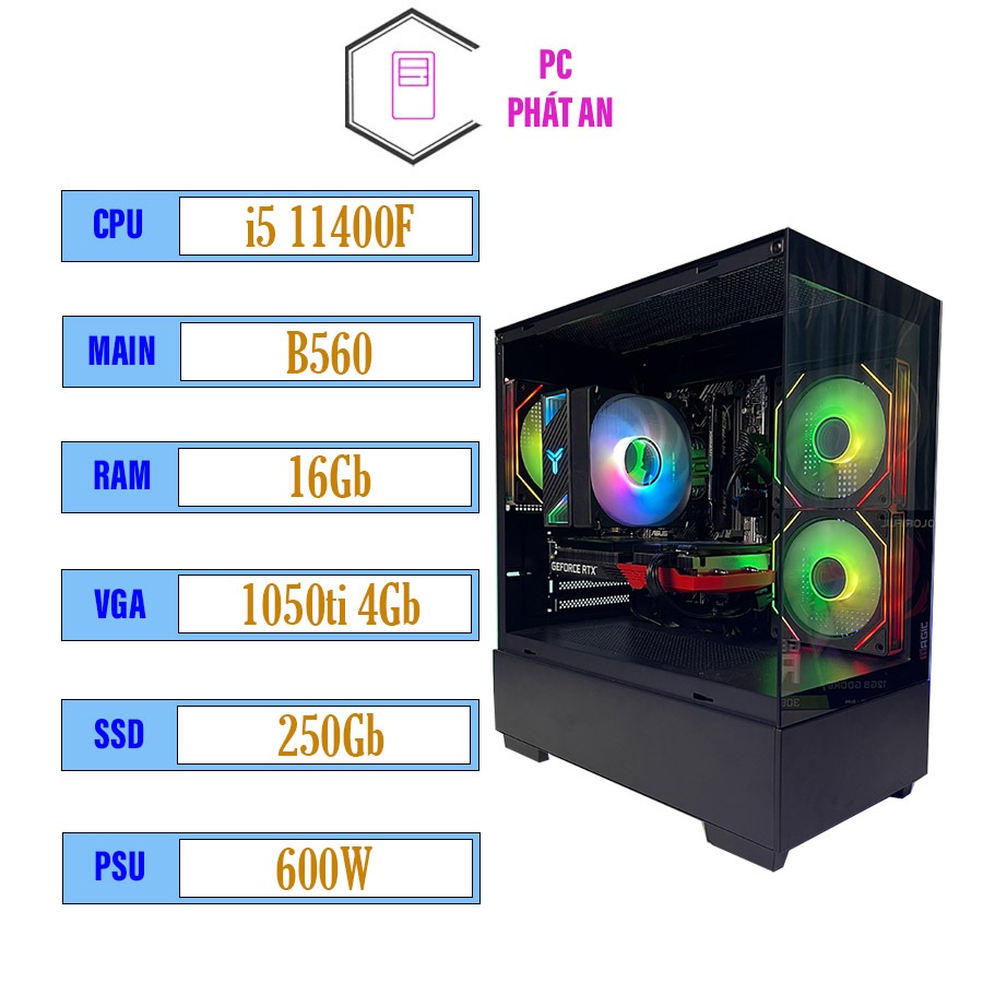 BỘ PC GAMING CORE I5 11400F | B560 | RAM 16G | VGA RTX 2060 | SSD 250G | 600W