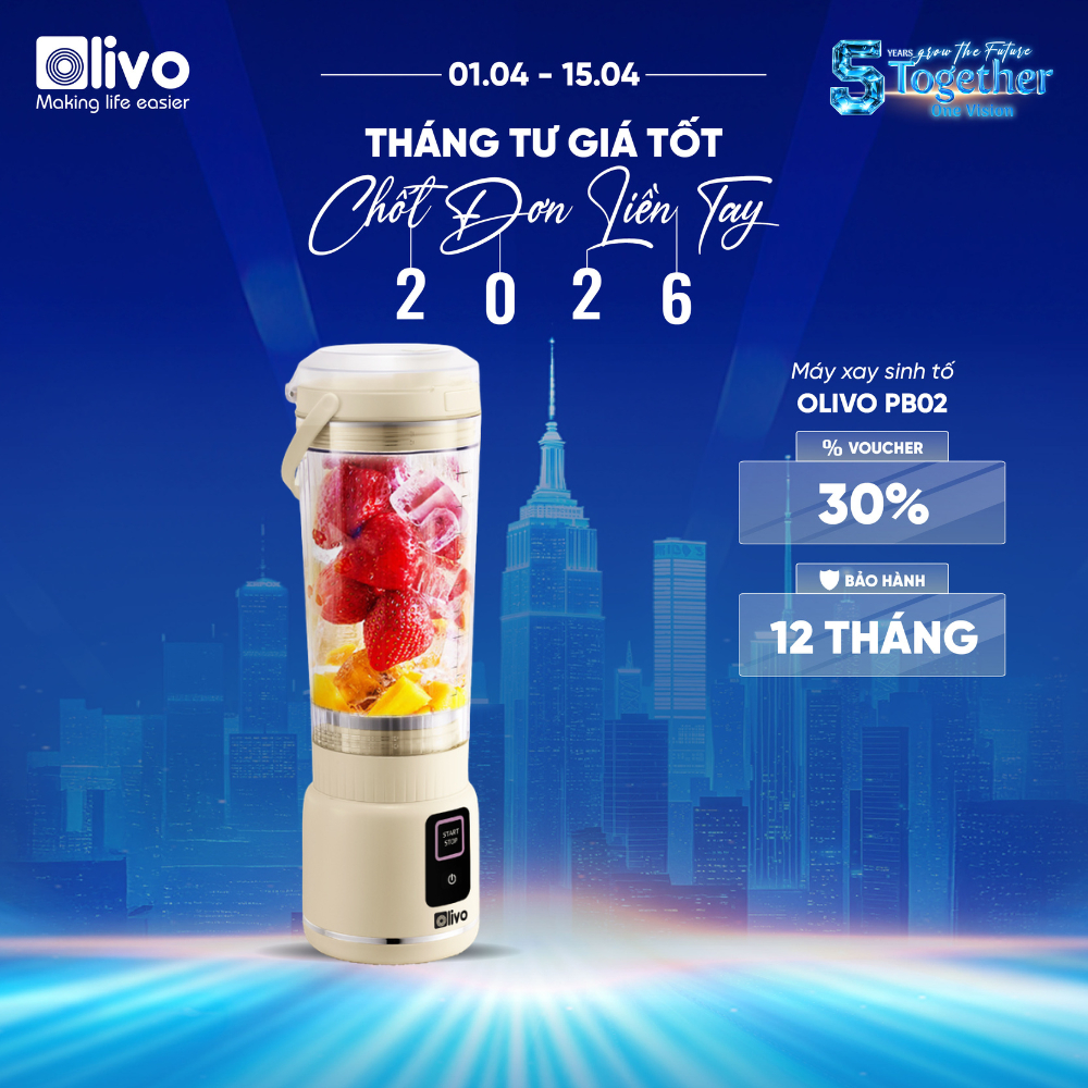 Máy Xay Sinh Tố Cầm Tay OLIVO PB02 – Sử Dụng Không Dây, Sạc Type C – Dung Tích 500ML