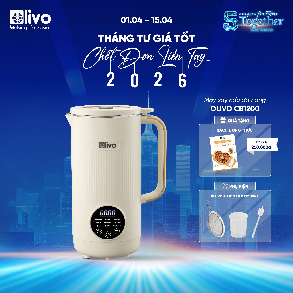 Máy Làm Sữa Hạt Mini OLIVO CB1200 – Dung Tích 1.2L, Làm Sữa Chua, Nấu Sữa Hạt, Xay Sinh Tố - Khử Khu