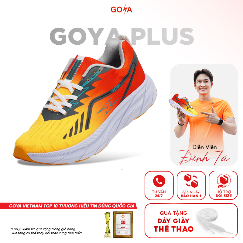Giày thể thao chạy bộ nam nữ Goya Plus năm 2026 siêu nhẹ, êm, nẩy tốt - màu đỏ vàng V1