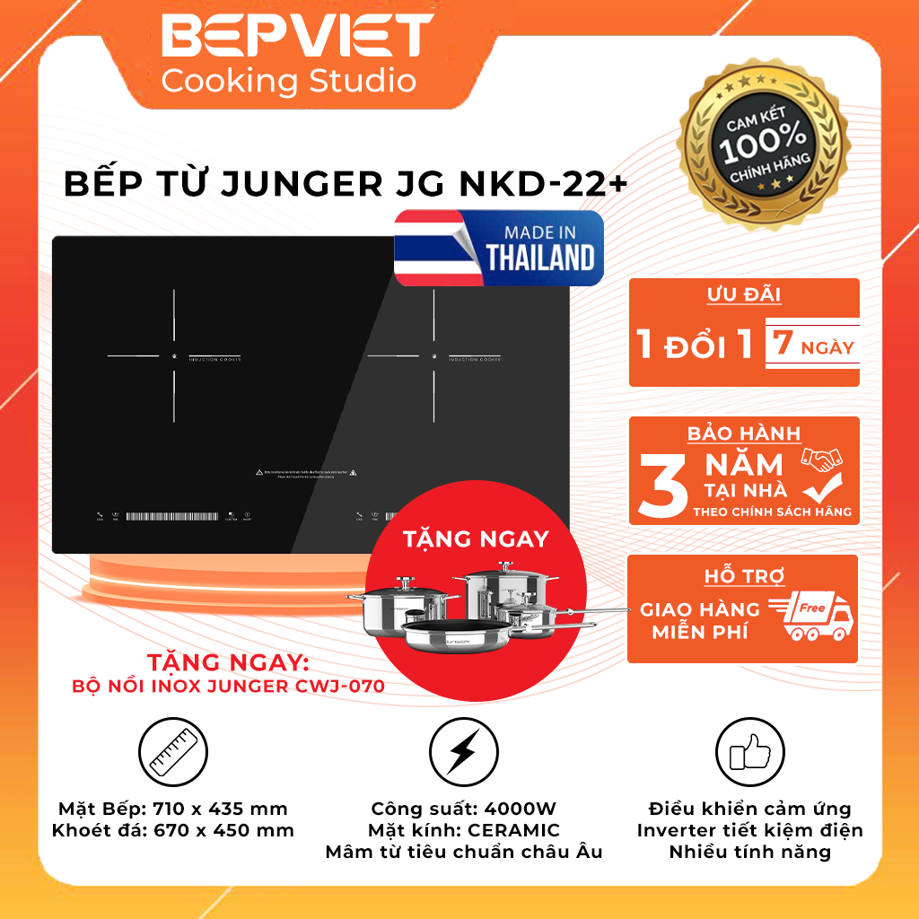 [Kèm bộ nồi Junger CWJ-070] Bếp từ Junger NKD-22+ Chính hãng, Tiết kiệm điện (nhập khẩu Thái Lan)