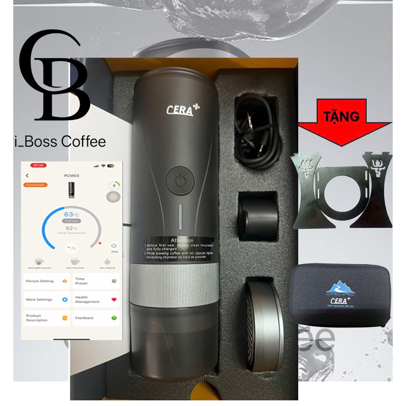 [BH12T] PCM04 Pro/Smart Máy pha cà phê di động Cera+PCM04 Smart,RỔ LỌC 20GR,ĐUN SÔI NƯỚC,Ủ