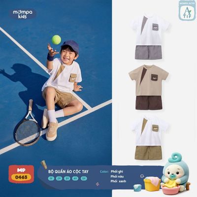 Bộ cộc tay cho bé Mompa 1-5 tuổi vải Cotton Actif co giãn thoáng khí nhanh khô MP 0465