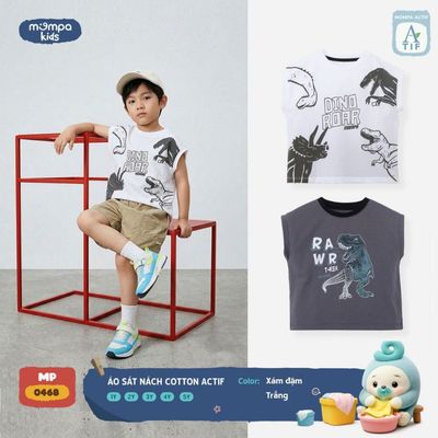Áo cộc tay cho bé Mompa sát nách 1-5 tuổi vải Cotton Actif co giãn thấm hút nhanh khô MP 0468