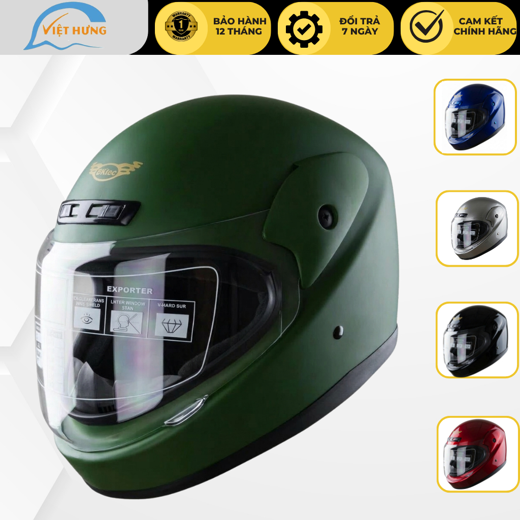 Mũ bảo hiểm fullface - Kính trong suốt - Vòng đầu 57-60cm - Hàng chính hãng Bktec - BK30 - Bảo hành 
