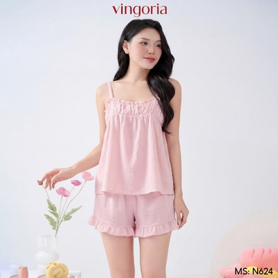 Bộ ngủ 2 dây đồ mặc nhà chất boil VINGO/VINGORIA mặc xuân hè Luna N624