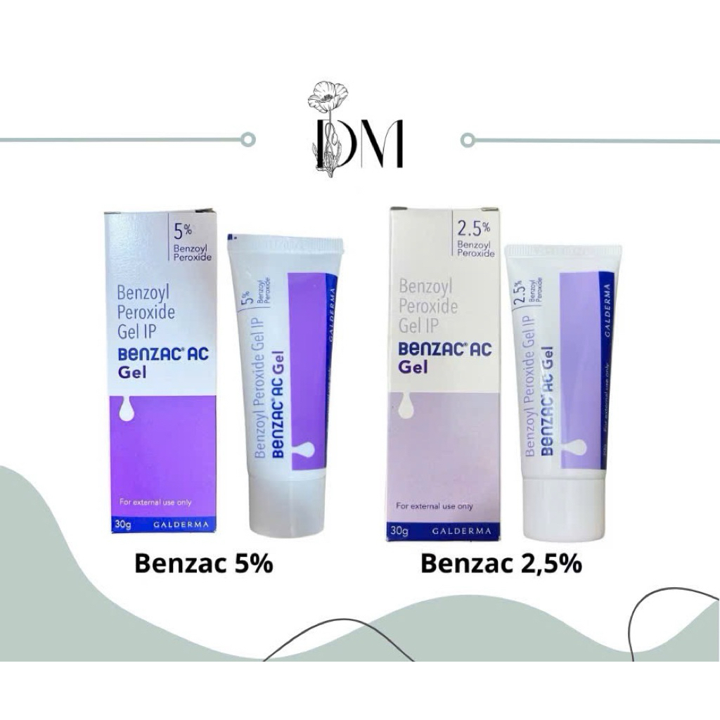 Gel chấm mụn Benzac AC 5% 2.5% Benzoyl Peroxide 5% 2.5% gel hỗ trợ giảm mụn mờ thâm