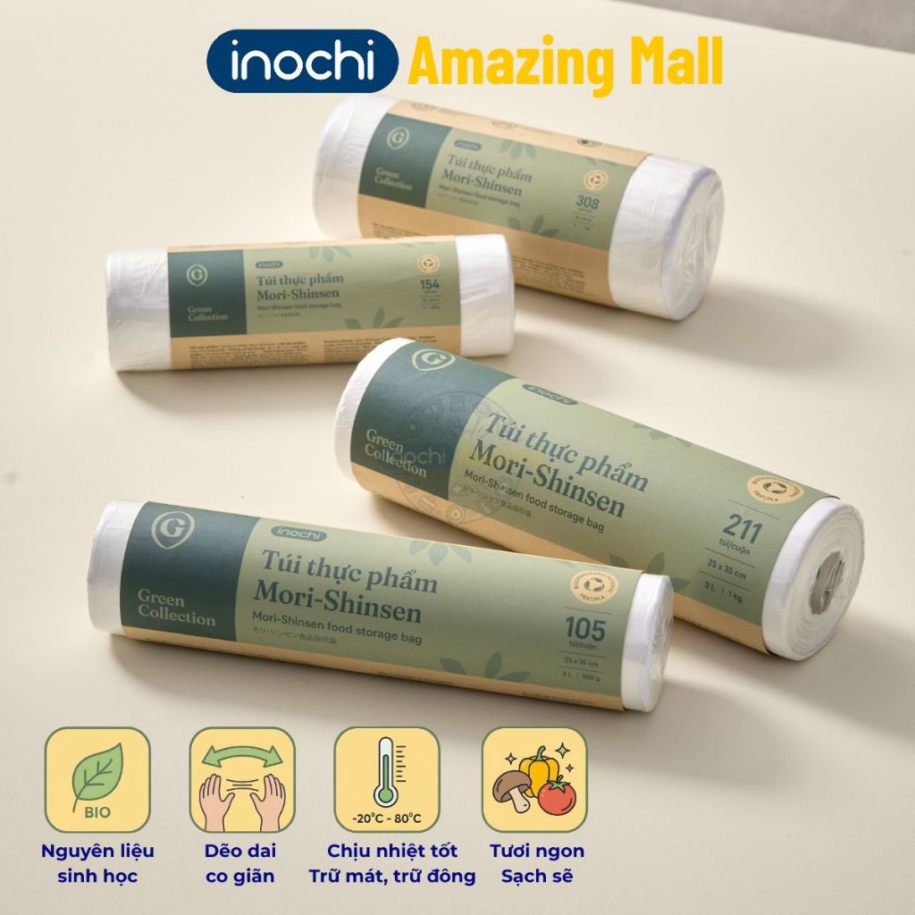 Túi thực phẩm Inochi Mori-Shinsen 0.5Kg / 1Kg túi đựng đồ ăn, túi chia thực phẩm cấp đông Inochi Ama