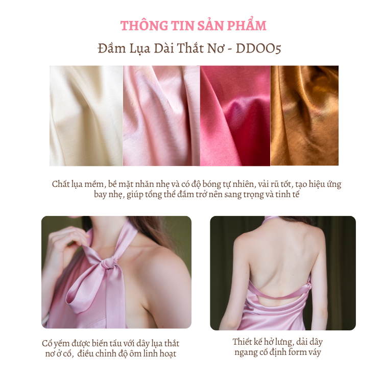Đầm Lụa Dáng Dài Kiểu Cổ Yếm Thắt Nơ Hở Lưng Chất Lụa Nhũ Mềm La Boutique SS26 - DD005-2604LAT | BigBuy360 - bigbuy360.vn