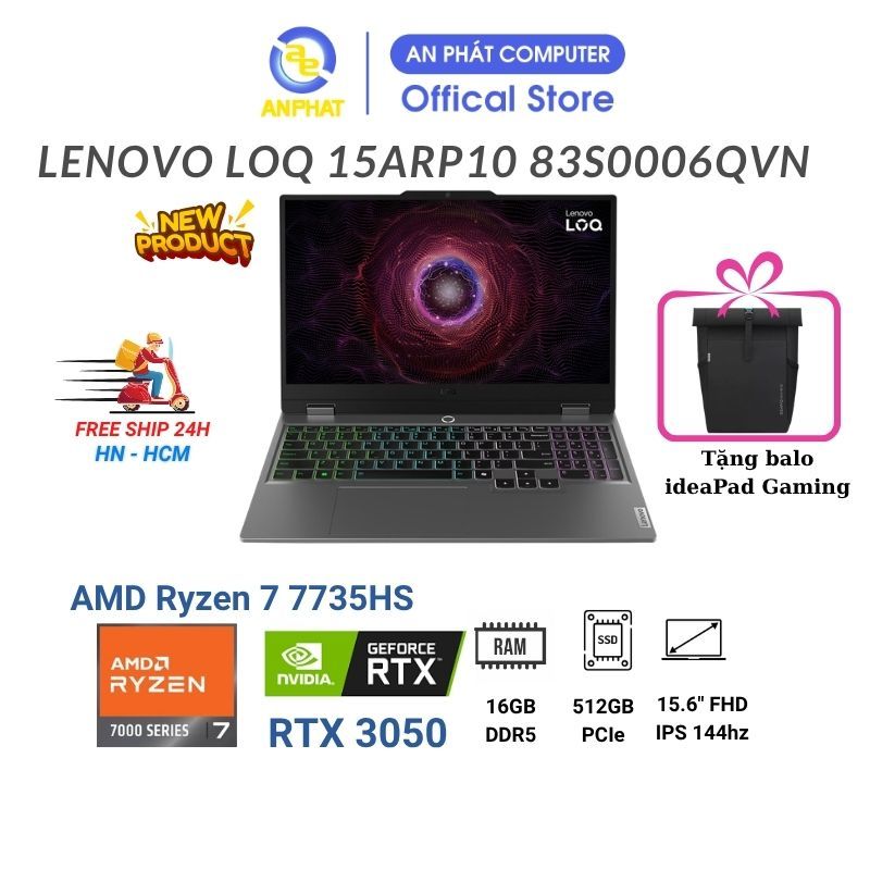 Laptop Lenovo LOQ Essential 15ARP10 83S0006QVN (AMD Ryzen 7 7735HS | RTX 3050 6GB)