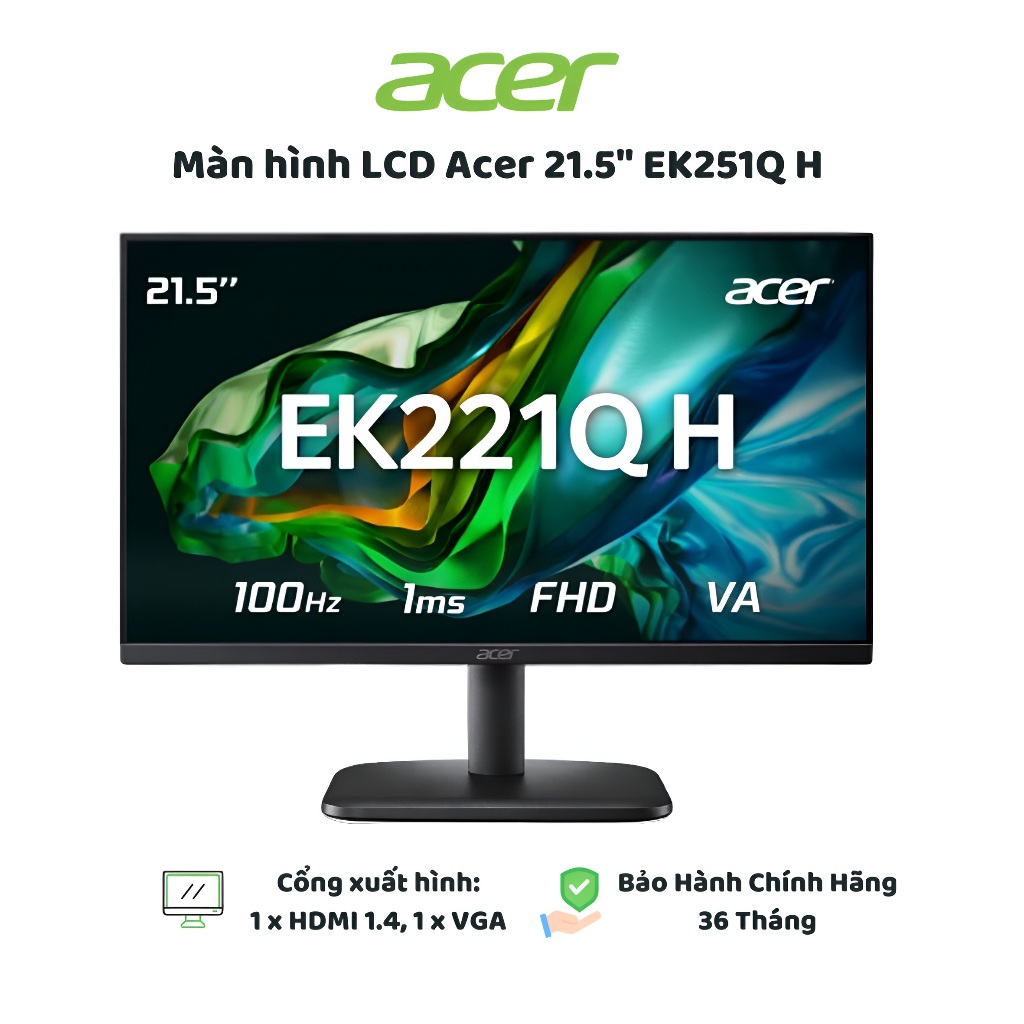 Màn Hình Acer EK221Q H 21.5 Inch FHD 100Hz VA 1ms Viền Mỏng HDMI VGA - Hàng Chính Hãng