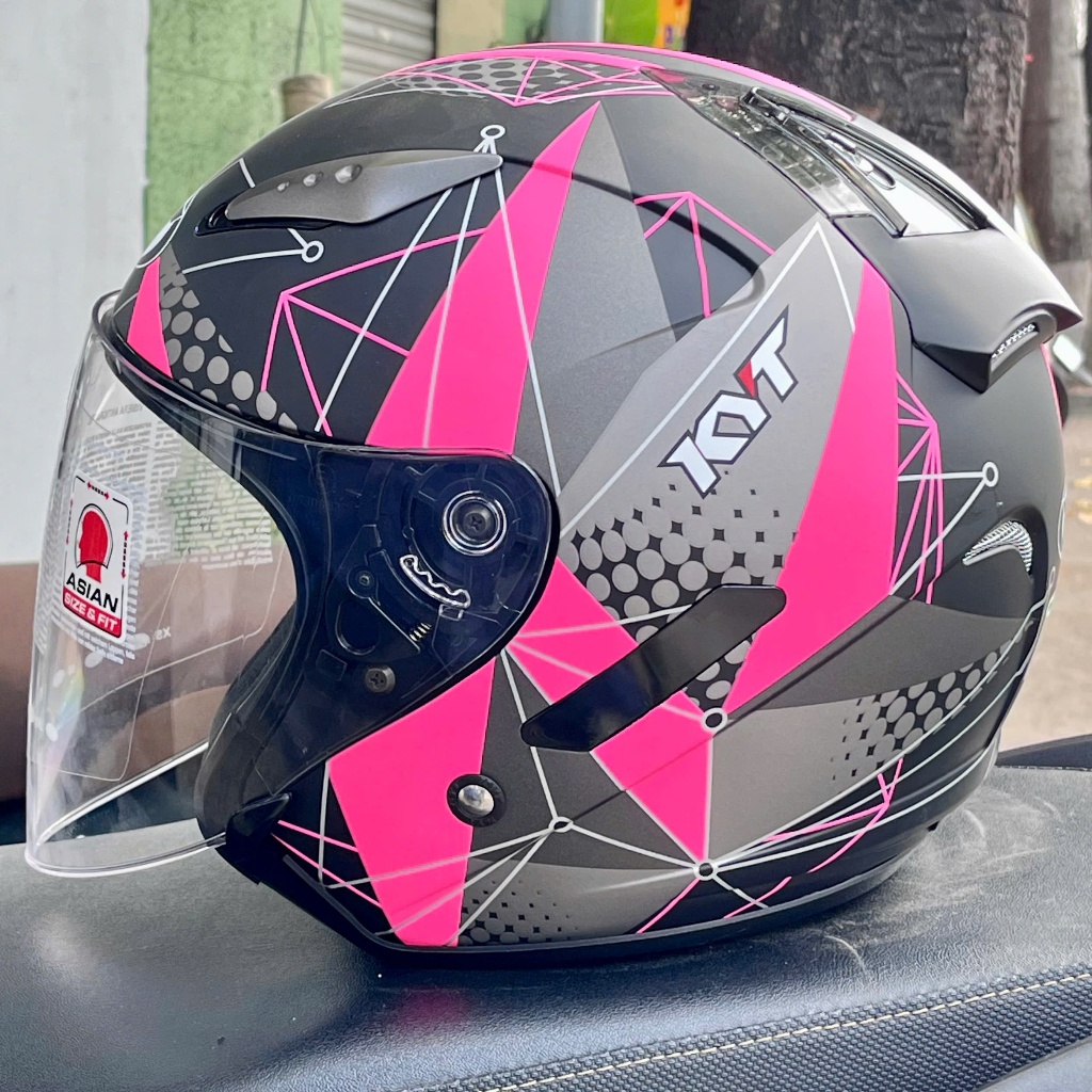 Mũ Bảo Hiểm 1 Kính KYT Hellcat 3/4 Tem Graphic Pink 31 Chính Hãng - Kính Âm - Chuẩn DOT ECE