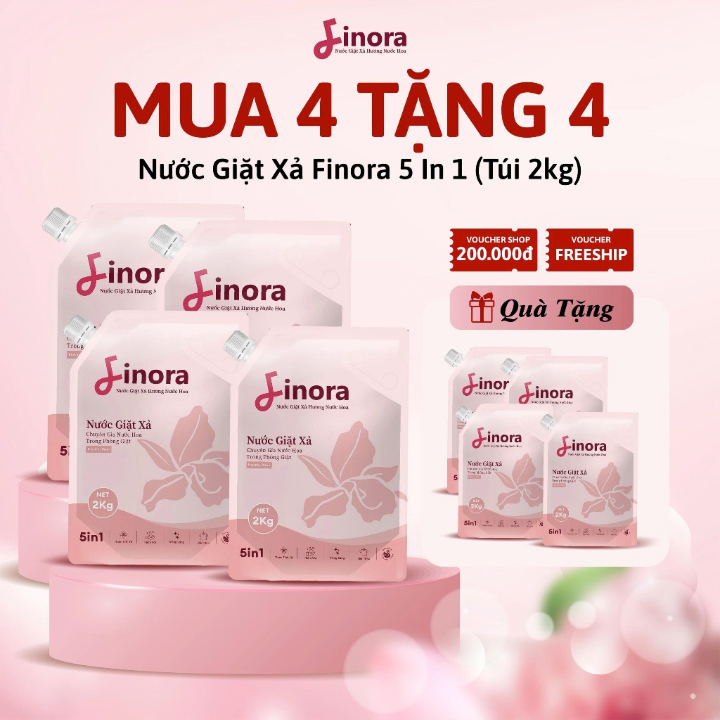 [MUA 4 TẶNG 4] Nước Giặt Xả Finora Hương Nước Hoa ( Tổng 16kg ) - Lưu Hương lâu  [8 Túi]