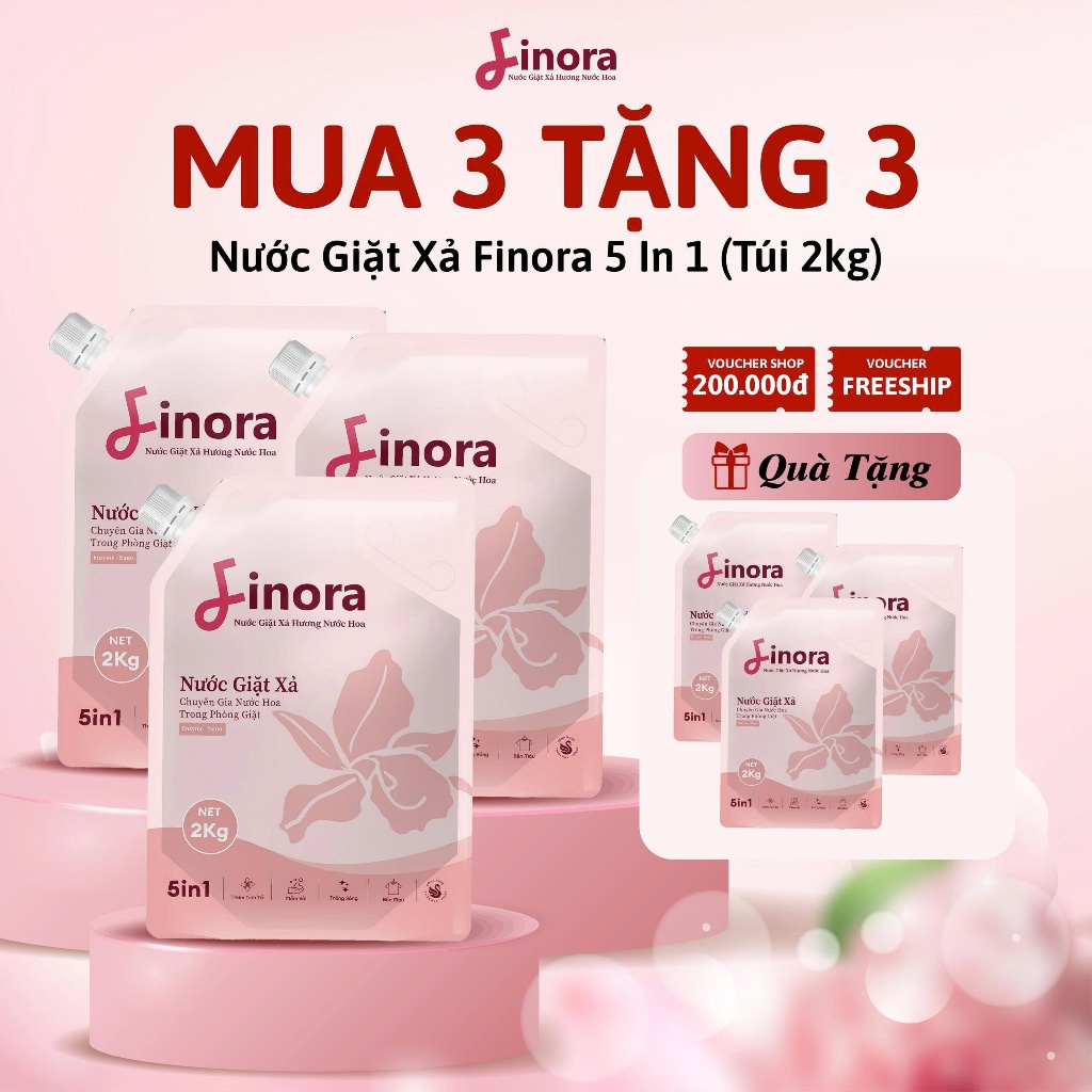 [MUA 3 TẶNG 3] Nước Giặt Xả Finora Hương Nước Hoa ( Tổng 12kg ) - Lưu Hương lâu  [6 Túi]