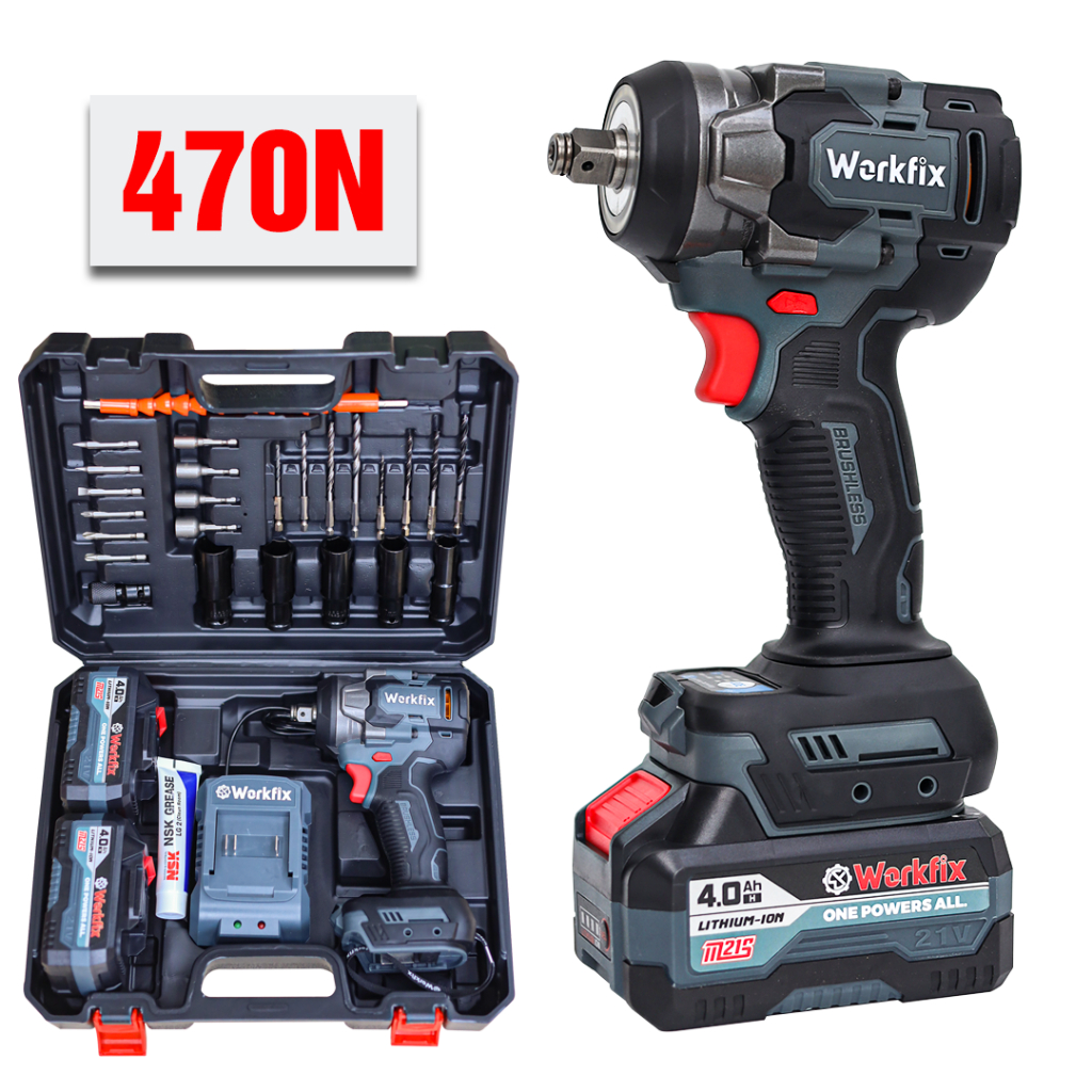 Máy Siết Bulong WORKFIX WF-IW470N - Động cơ không chổi than - Lực Siết 470Nm - chân phổ thông