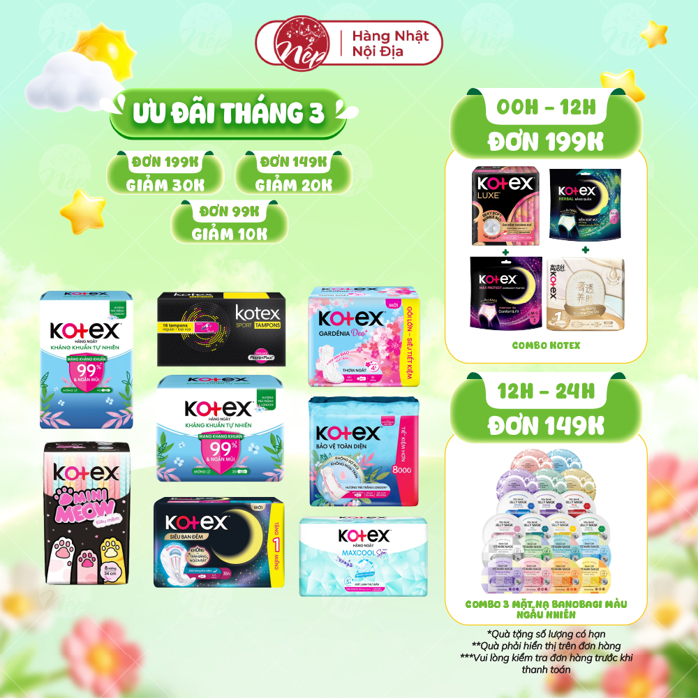 [Combo 4/Combo 8] Băng vệ sinh Kotex có cánh/không cánh/băng quần ngày/đêm Chính Hãng_nepshop1
