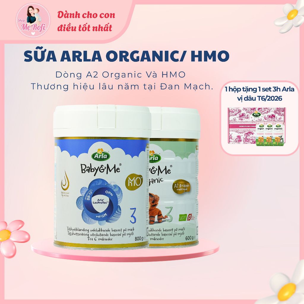 ( Voucher 80k) Sữa Arla HMO 800gr ,Sữa Arla Organic A2 600gr Baby&me đủ số 1, 2, 3 - Mẹ Rofi