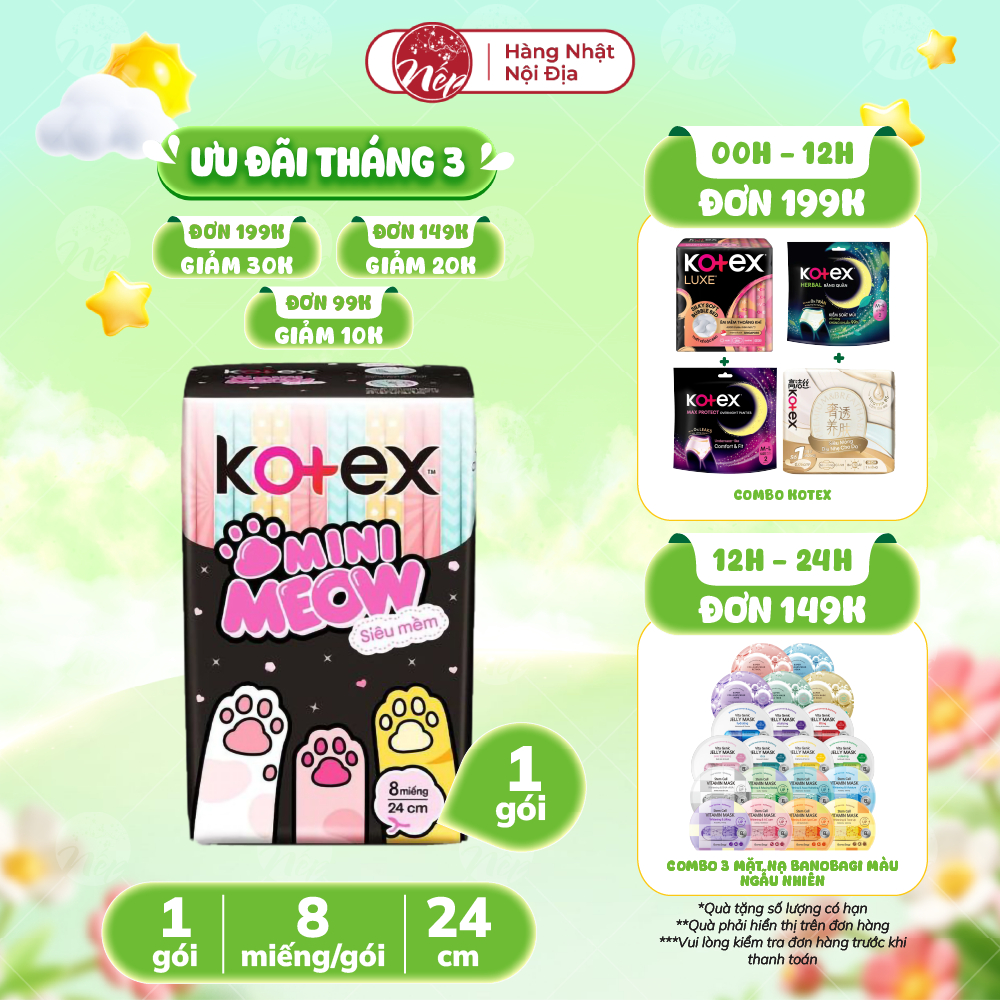 Băng vệ sinh Kotex MiniMeow Siêu mềm siêu mỏng cánh 8 miếng - nepshop1