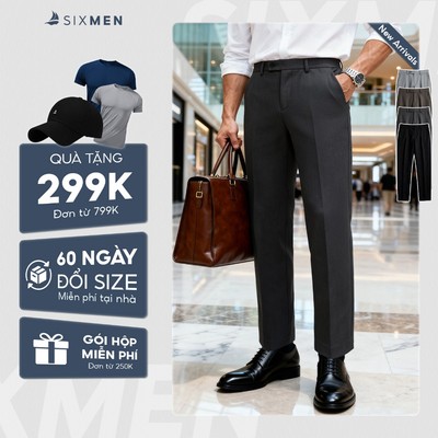 Quần dài tây nam SIXMEN co giãn 2 chiều, lưng đai chun ẩn, xuất xịn, chuẩn form