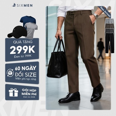 Quần dài tây nam SIXMEN co giãn 2 chiều, lưng đai chun ẩn, xuất xịn, chuẩn form