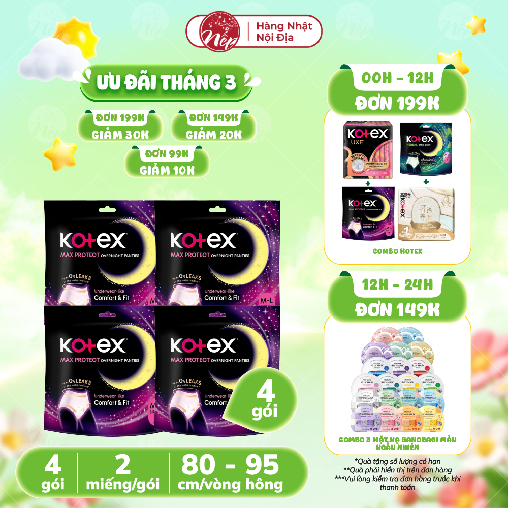 Thùng 8 gói BVS Kotex Ban Đêm Dạng Quần cỡ M/L 2 miếng - 5 miếng - nepshop1