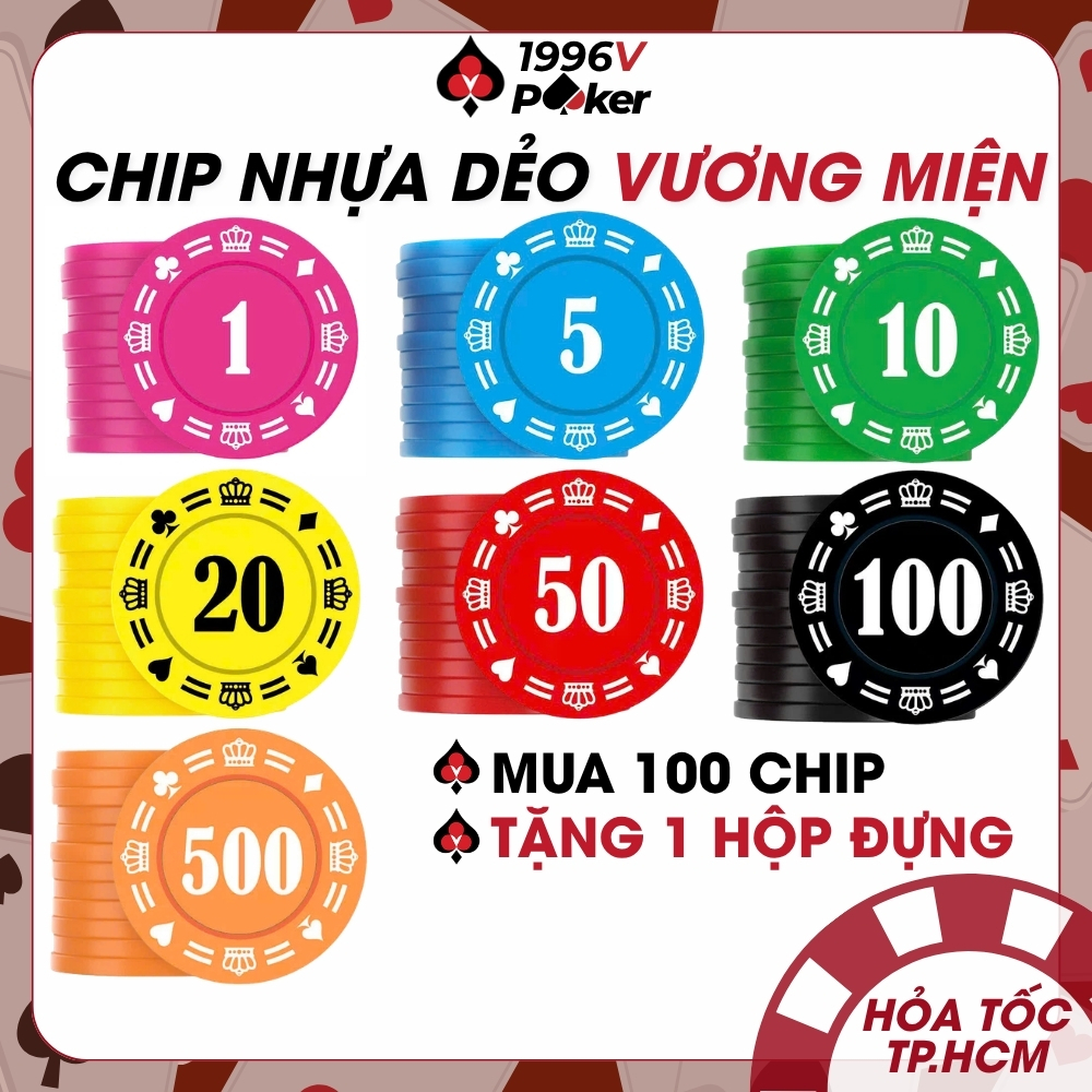 [Cọc 25 Chip] Chip Poker Vương Miện Có Số, Phỉnh Poker, Chip Set Poker Nhựa Giá Rẻ - 1996V Poker Sho