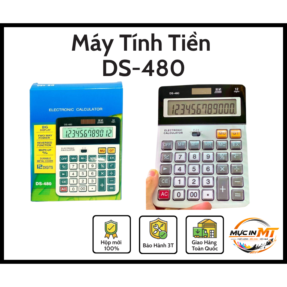 Máy Tính Cầm Tay DS-480 Màn Hình Lớn 12 Số – Phím Bền 2 Màu, Tính % Nhanh Chóng