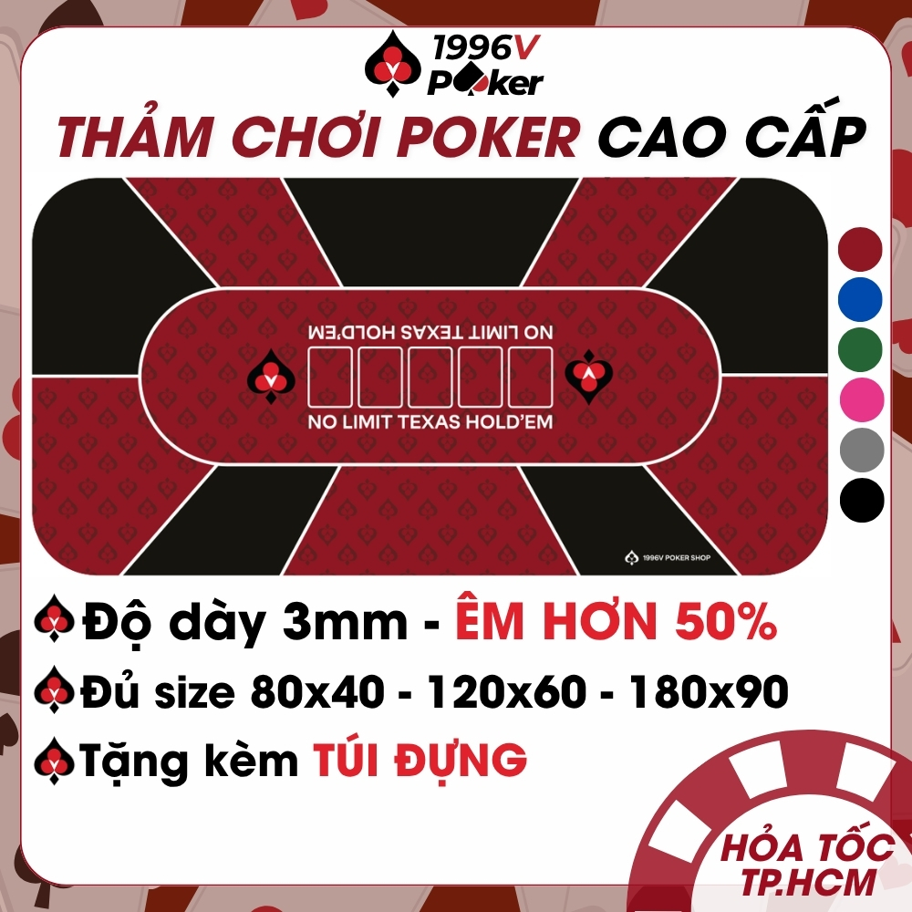 Thảm Poker Cao Su Mặt Nỉ Cao Cấp, Chống Trượt, Nhiều Màu, Nhiều Size Lựa Chọn, Kèm Túi  - 1996V Poke
