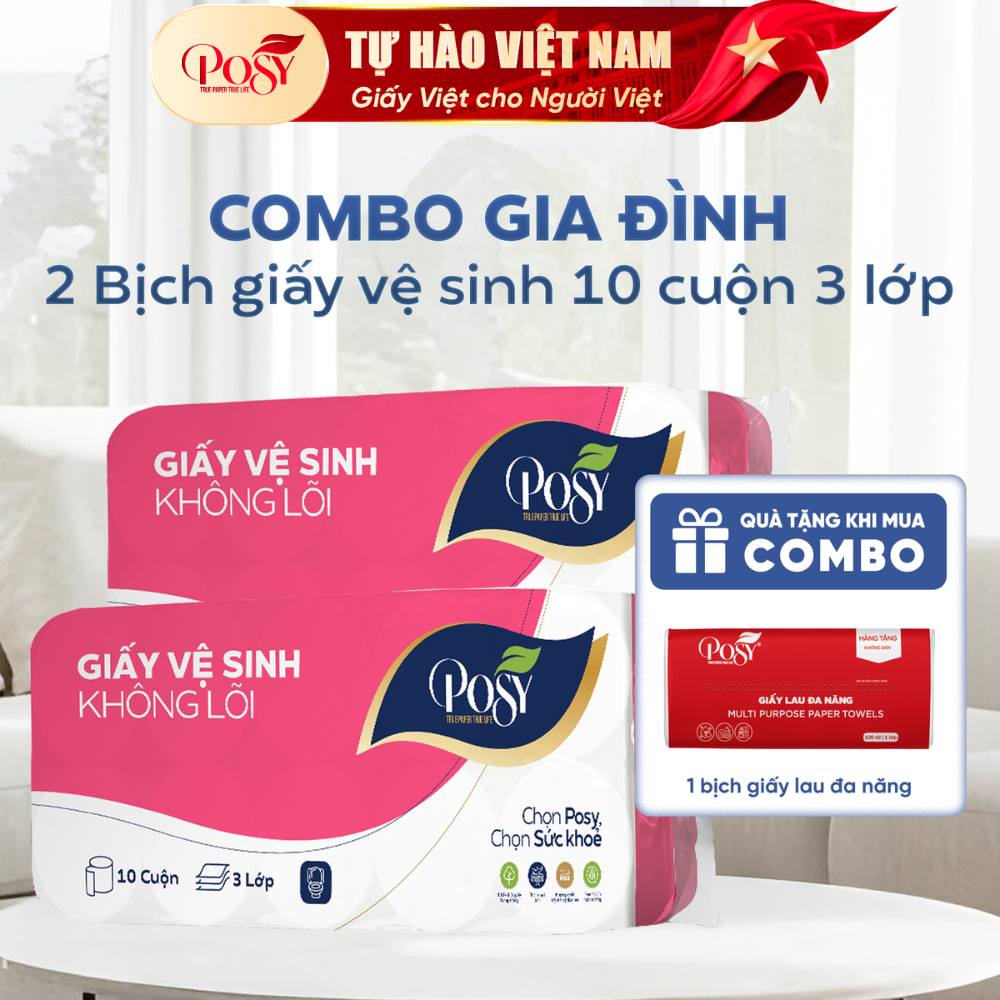 S6.COMBO GIA ĐÌNH -GỒM 2 BỊCH GVS 10 cuộn 3 lớp Posy (1.6kg/bịch) mềm mịn, dịu nhẹ, siêu tiết kiệm c