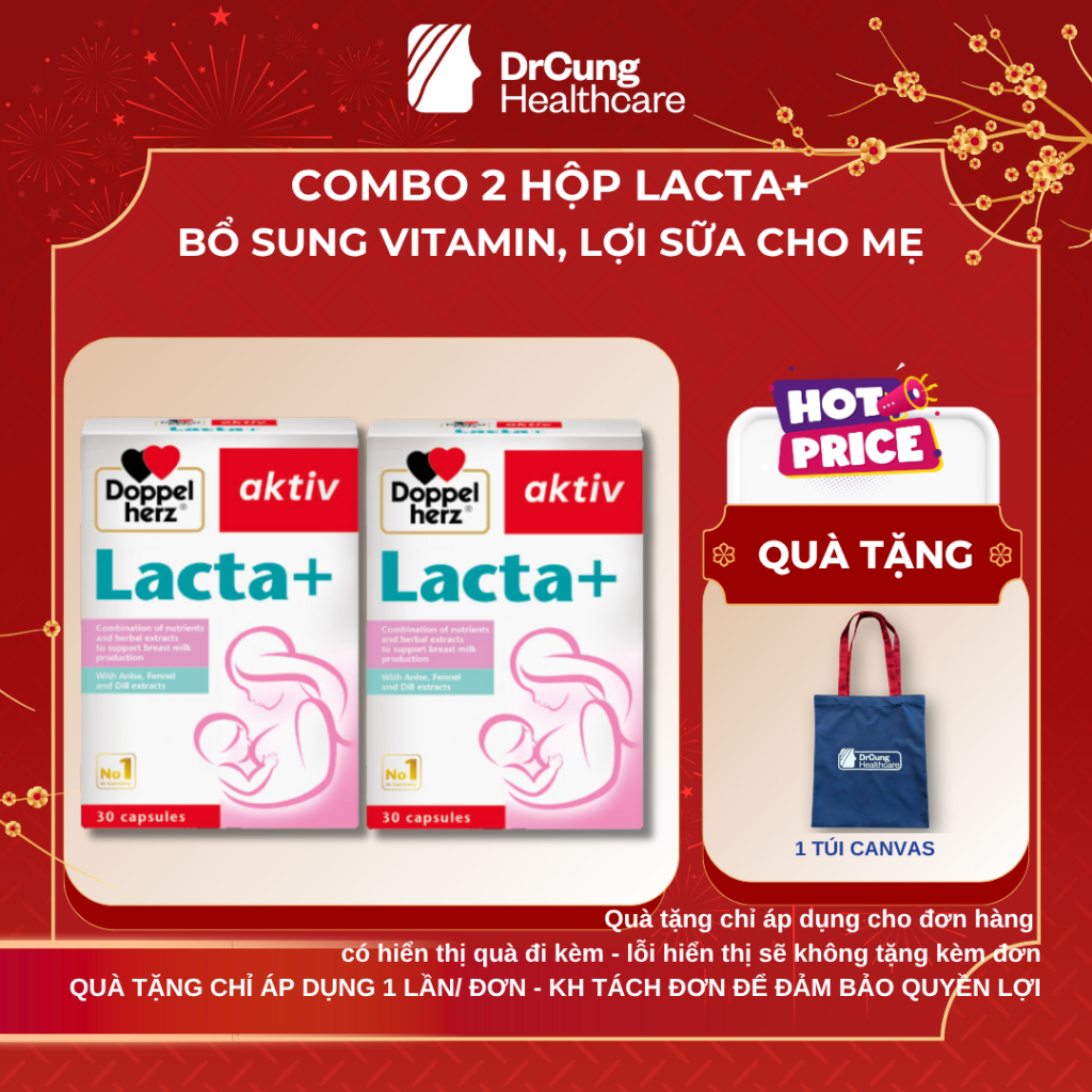 COMBO 2 HỘP Lợi Sữa LACTA+ Doppelherz Aktiv, VITAL PREGNA Vitamin Sau Sinh - Cải Thiện Nguồn Sữa Mẹ,