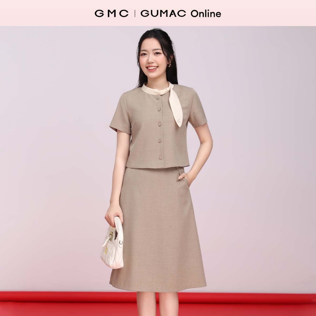 Set lẻ Áo kiểu thêu cổ dáng lửng thêu trang trí LAF0913 - Chân váy nữ A midi thời trang GUMAC LVF091