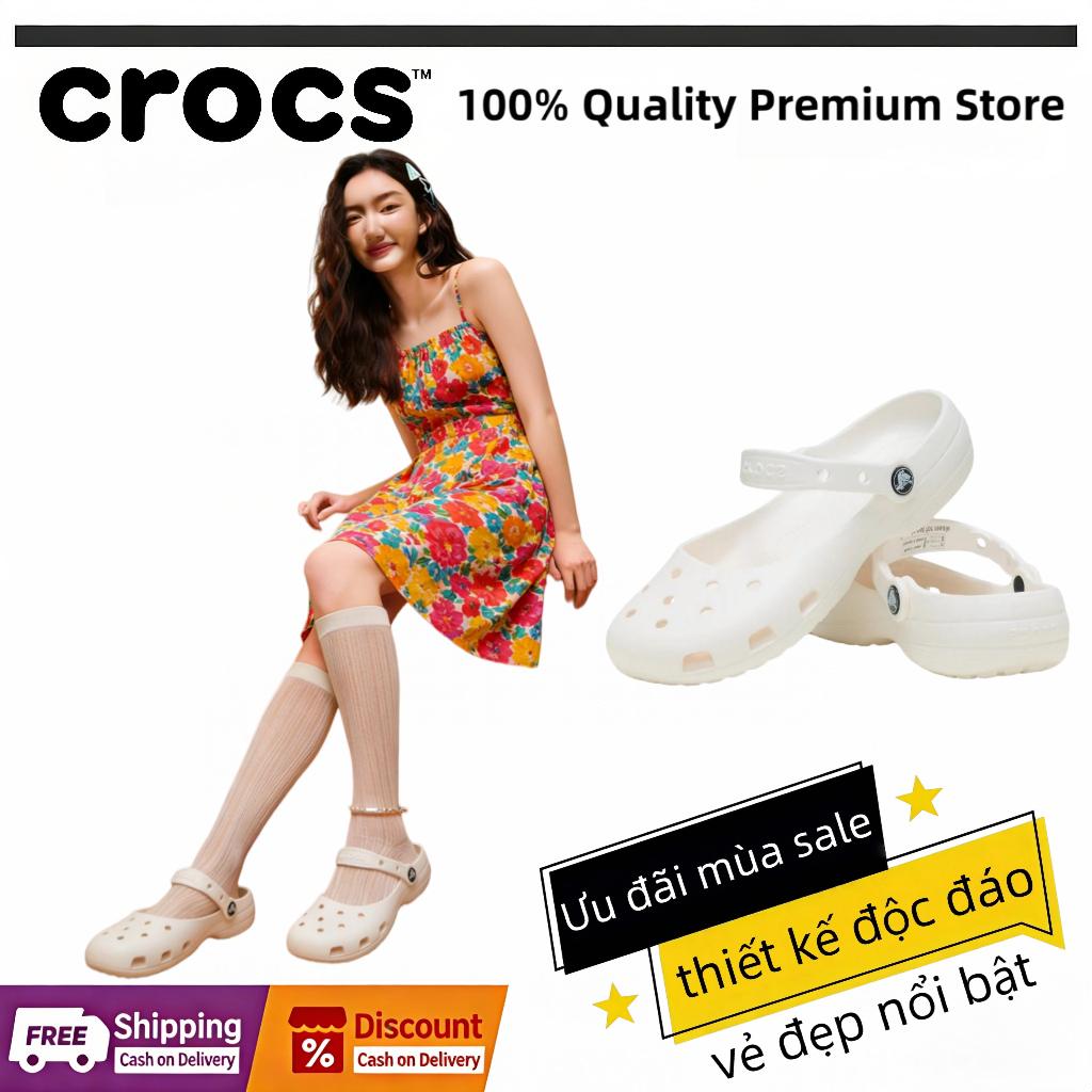 【100% chính hãng】Giày dép cổ chân nữ Crocs Classic ballet shoes-giày ballet đế bằng gỗ kinh điển-สไต