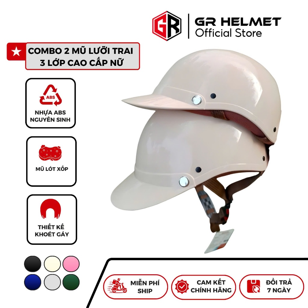 Combo 2 Mũ Nón Bảo Hiểm Lưỡi Trai Thời Trang Chính Hãng GRC Nhựa ABS Chống Va Đập Hiệu Quả, Nón Bảo 