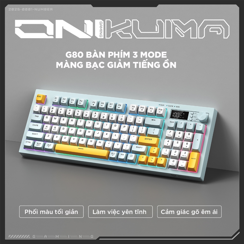 Bàn phím giả cơ ONIKUMA G80 Không dây Bluetooth5.0 LED RGB 2000mAh cho máy tính/laptop/IPAD Bàn phím im lặng văn phòng | BigBuy360 - bigbuy360.vn