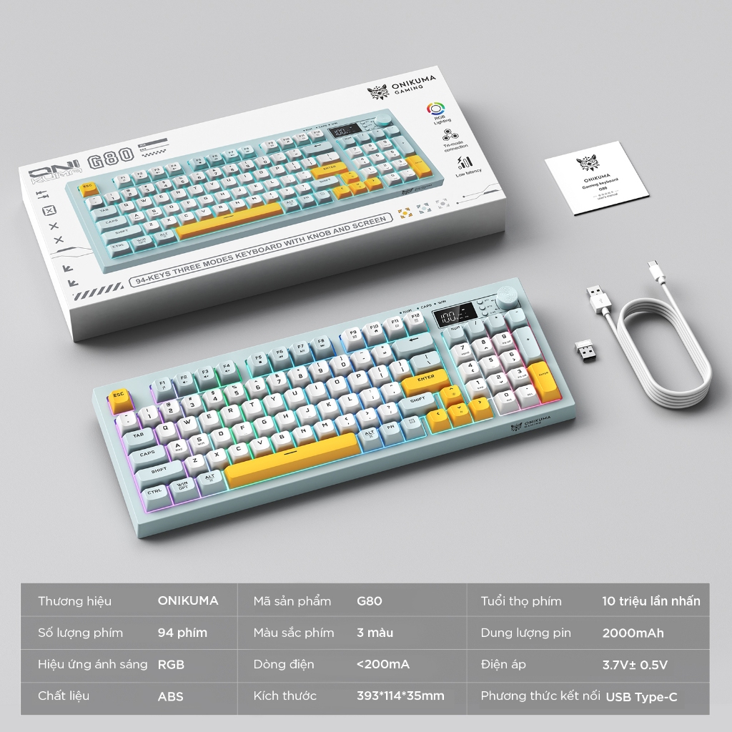 Bàn phím giả cơ ONIKUMA G80 Không dây Bluetooth5.0 LED RGB 2000mAh cho máy tính/laptop/IPAD Bàn phím im lặng văn phòng | BigBuy360 - bigbuy360.vn