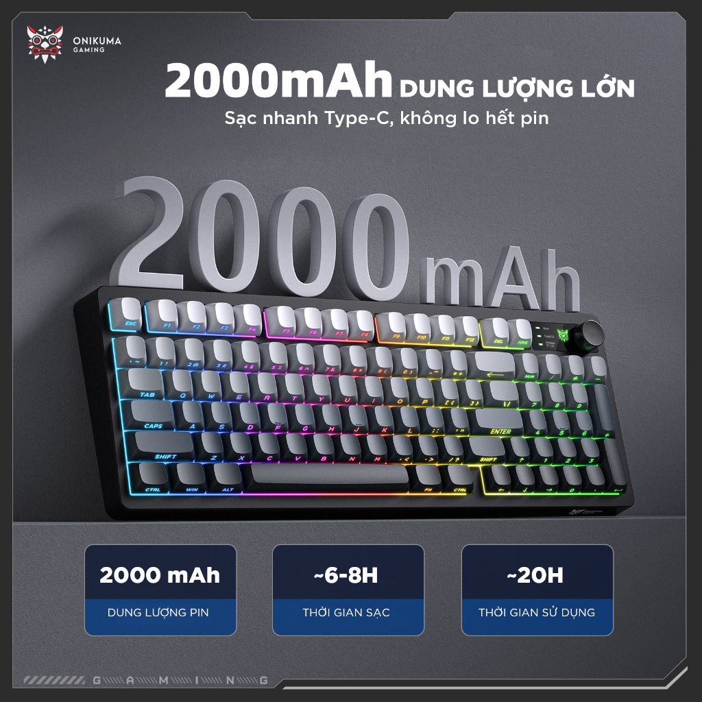Bàn phím giả cơ ONIKUMA G80 Không dây Bluetooth5.0 LED RGB 2000mAh cho máy tính/laptop/IPAD Bàn phím im lặng văn phòng | BigBuy360 - bigbuy360.vn