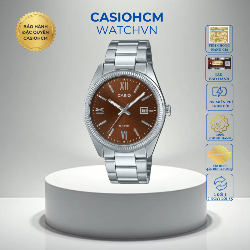 Đồng hồ nam Casio MTP-1302DD-5A – Mặt nâu sang trọng, dây thép cao cấp | chuẩn phong cách nam tính