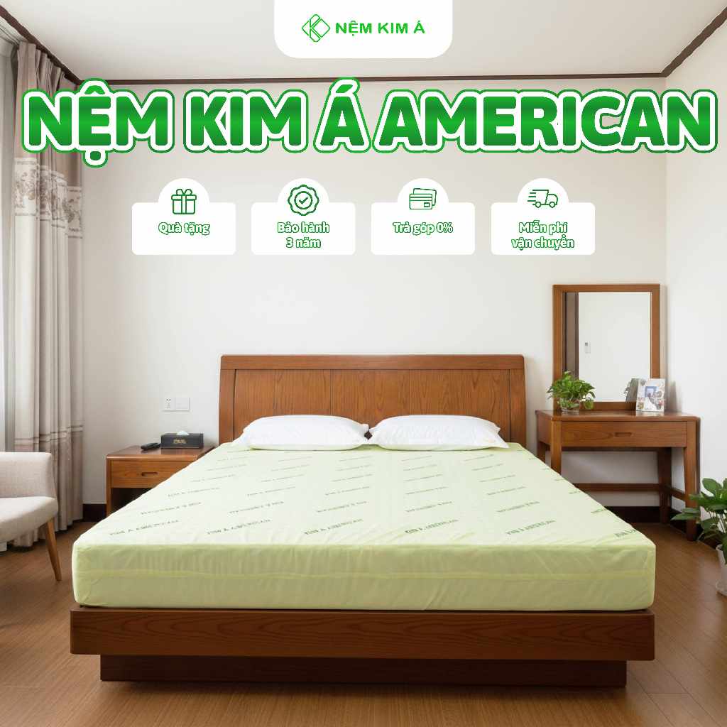 Nệm cao su non American Kim Á chính hãng siêu êm ái, mềm mại, thoáng mát Độ Dày 20cm
