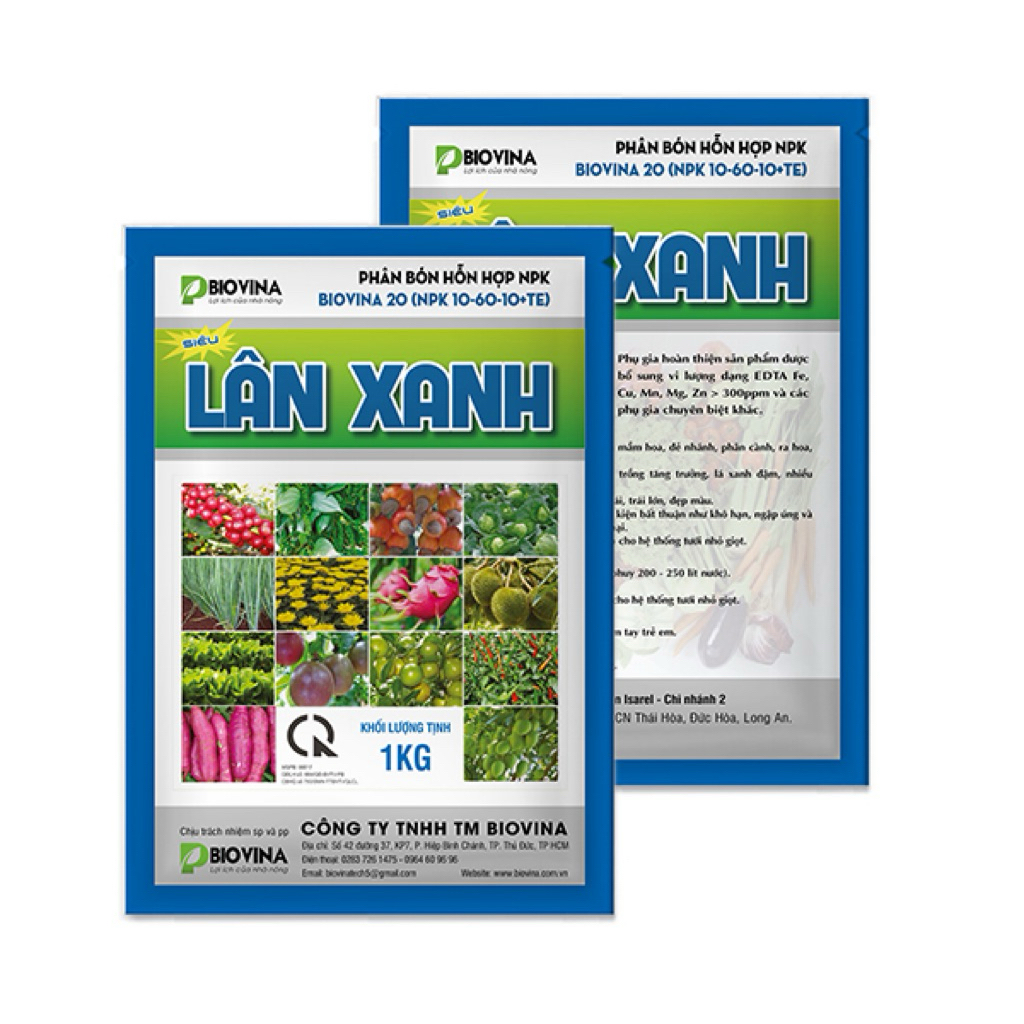 Phân bón hỗn hợp NPK BIOVINA 20 (NPK 10-60-10+TE) – LÂN XANH