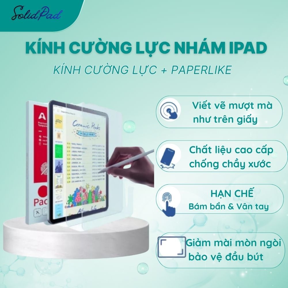 Cường Lực Nhám PaperLike Ipad Viết Như Trên Giấy,Bảo Vệ Màn Hình,Hạn Chế Vân Tay Ipad Mn/Gen/Air/Pro