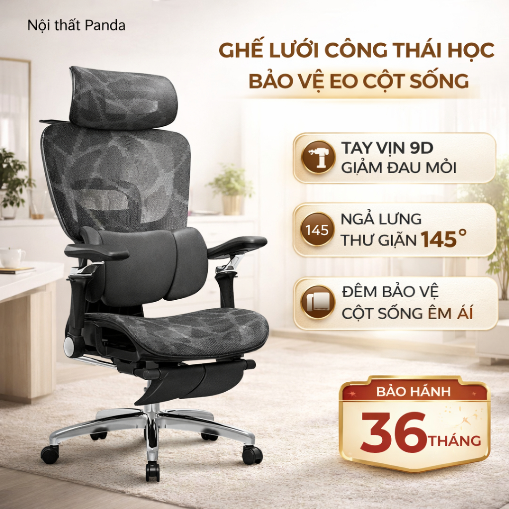 Ghế Công Thái Học Vân Rồng Ultra S300, Ôm Eo Chuẩn, Có Gác Chân, Ghế Văn Phòng Cao Cấp