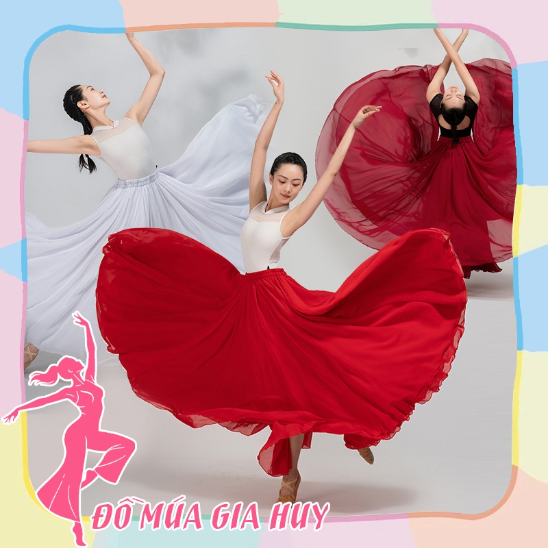 Váy múa 720 độ 2 lớp cao cấp, váy múa Trung Hoa MQ25