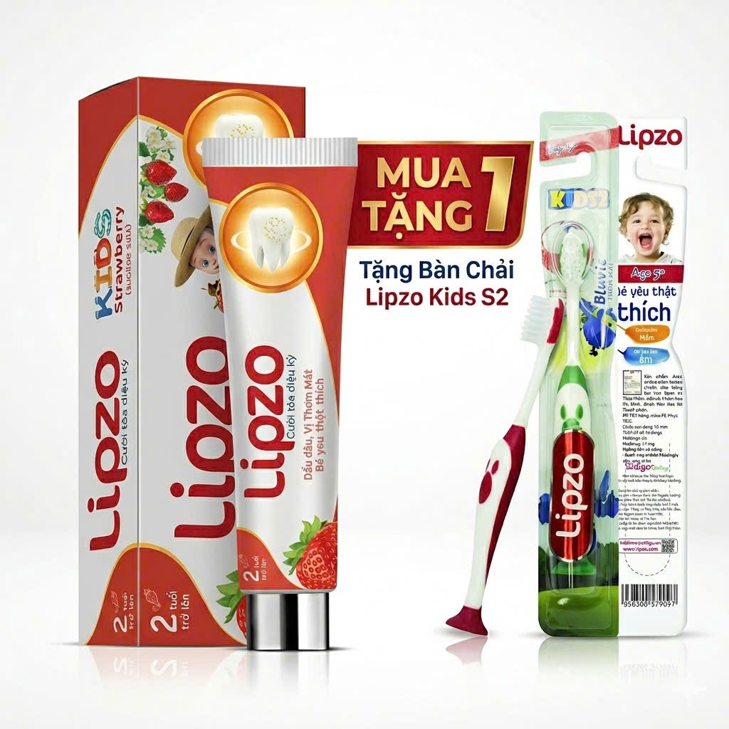 [Mua 1 tặng 1] Kem Đánh Răng Trẻ Em Lipzo Vị Dâu Bảo Vệ Răng Sữa 75g