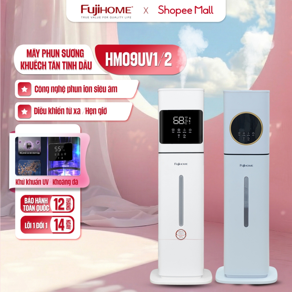 Máy tạo ẩm phun sương Nhập Khẩu FUJIHOME HM09UV2, Máy khuếch tán tinh dầu bù ẩm khử khuẩn UV có điều
